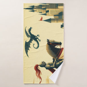 Medieval Knight/wyvern/castle fantsy Bath Towel