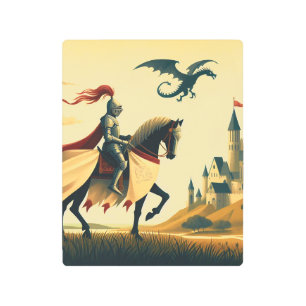 Medieval Knight/wyvern/castle fantsy Metal Print