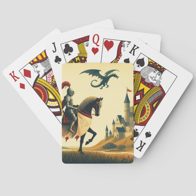 Medieval Knight & wyvern fantasy  Poker Cards (Back)