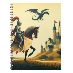 Medieval Knight & wyvern with castle fantasy Notebook