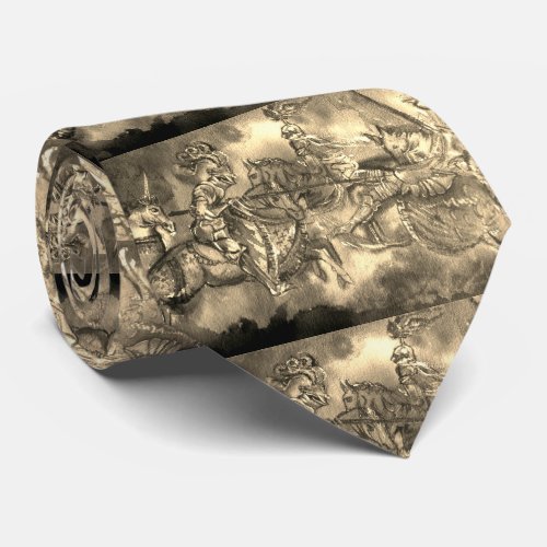 MEDIEVAL KNIGHTS HORSEBACK IN TOURNAMENT Sepia  Neck Tie