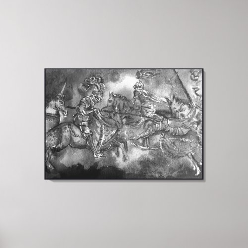 MEDIEVAL KNIGHTS IN TOURNAMENT Black Whiite Canvas Print