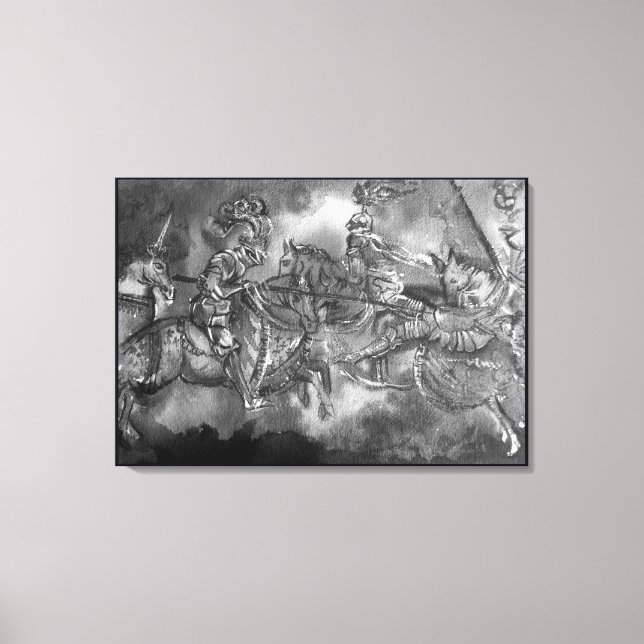 MEDIEVAL KNIGHTS IN TOURNAMENT Black Whiite Canvas Print (Front)