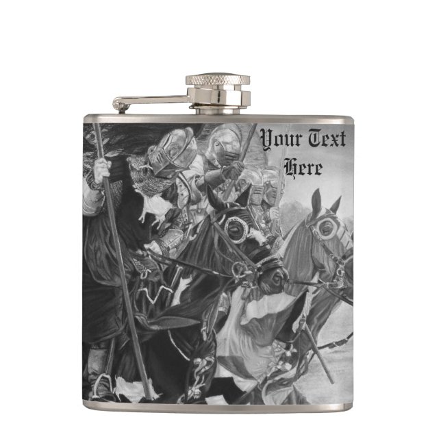 medieval knights jousting on horses flask (Front)