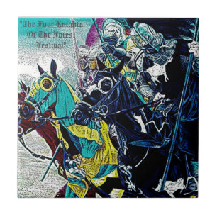 medieval knights jousting on horses historic art ceramic tile
