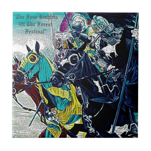 medieval knights jousting on horses historic art ceramic tile (Front)