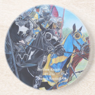 medieval knights jousting on horses historic art coaster