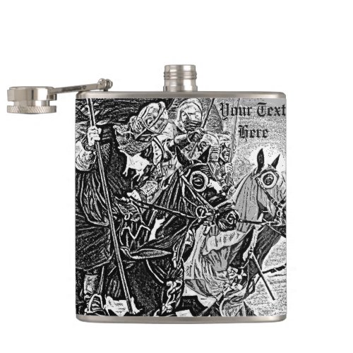 medieval knights jousting on horses historic art hip flask