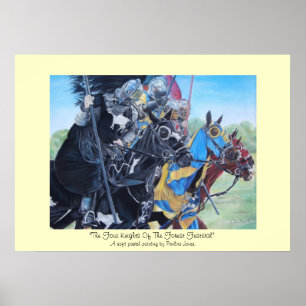 medieval knights jousting on horses historic art poster