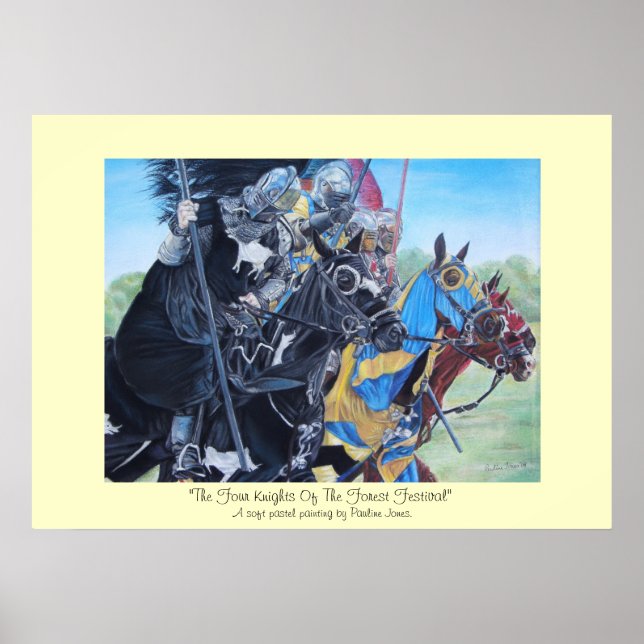 medieval knights jousting on horses historic art poster (Front)