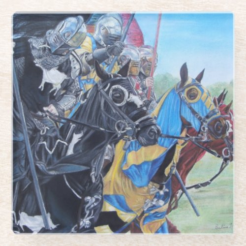 medieval knights jousting on horses historic art t glass coaster