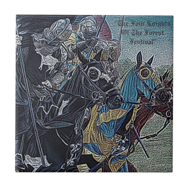 medieval knights jousting on horses historic art tile (Front)
