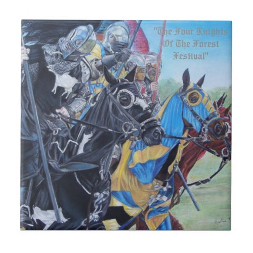 medieval Knights jousting on horses historic art Tile
