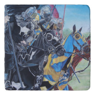 medieval knights jousting on horses historic art trivet