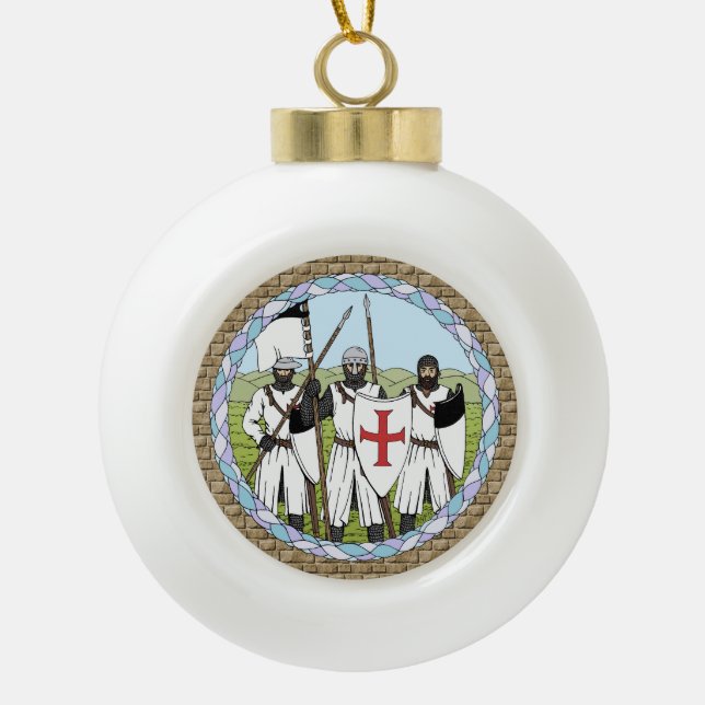 Medieval Knights Templar Ceramic Ball Christmas Ornament (Front)