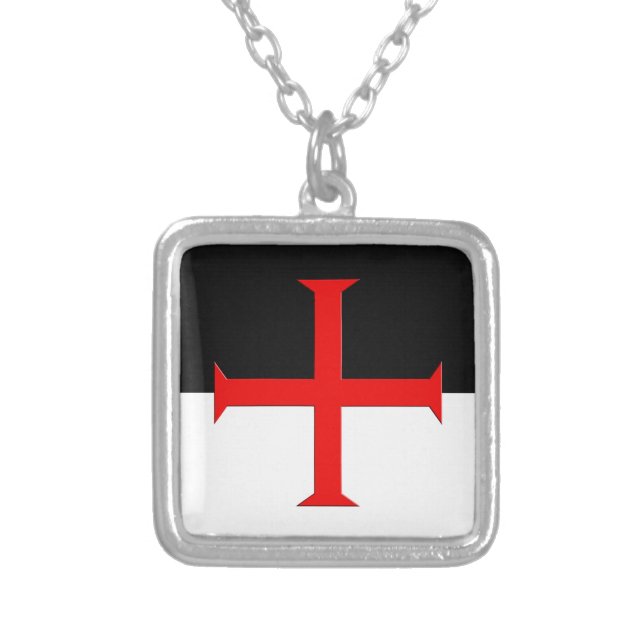 Medieval Knights Templar Cross Flag Silver Plated Necklace (Front)