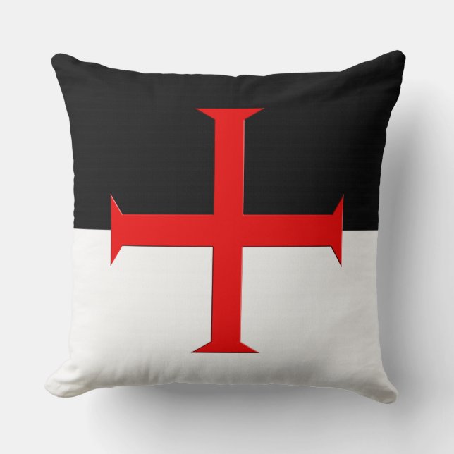 Medieval Knights Templar Cross Flag Throw Pillow (Front)