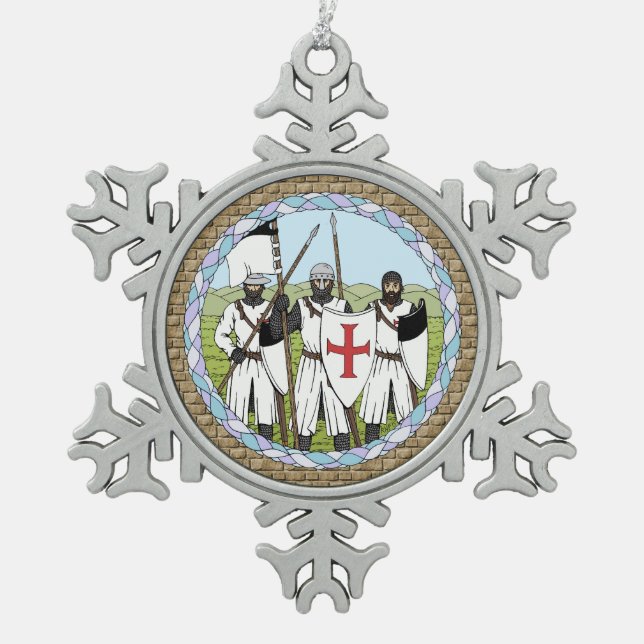 Medieval Knights Templar Snowflake Pewter Christmas Ornament (Front)