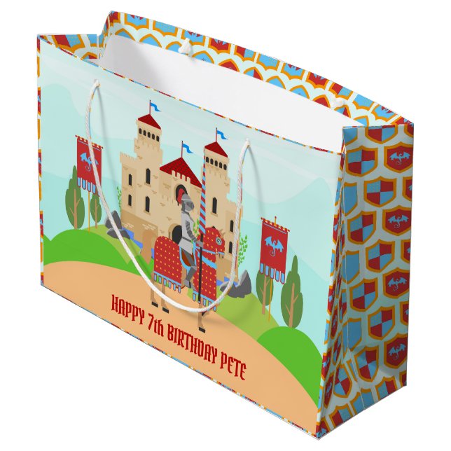 Medieval Knights Tournament Birthday Party Large Gift Bag (Back Angled)
