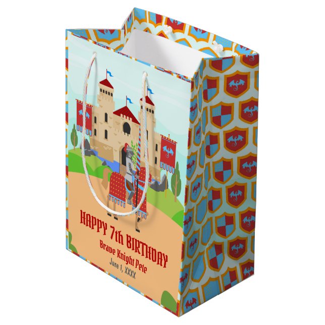 Medieval Knights Tournament Birthday Party Medium Gift Bag (Back Angled)