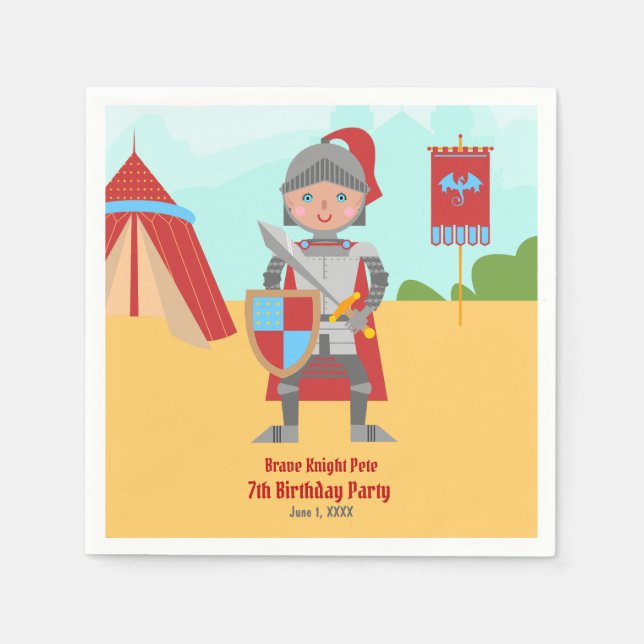 Medieval Knights Tournament Birthday Party Napkins (Front)