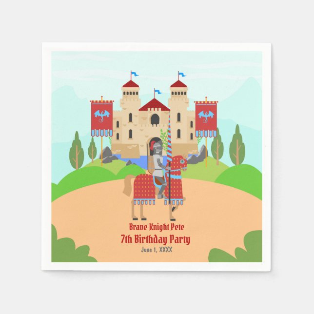 Medieval Knights Tournament Birthday Party Napkins (Front)