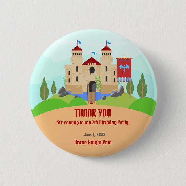Medieval Knights Tournament Boy Birthday Party Button (Front)