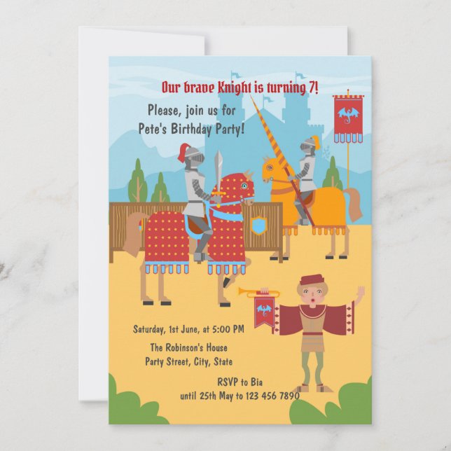 Medieval Knights Tournament Boy Birthday Party Invitation (Front)