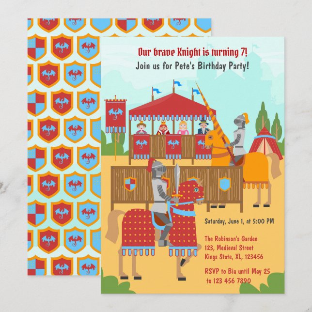 Medieval Knights Tournament Boy Birthday Party Invitation (Front/Back)
