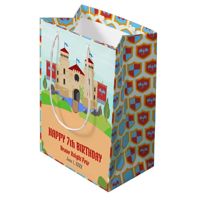 Medieval Knights Tournament Boy Birthday Party Medium Gift Bag (Back Angled)