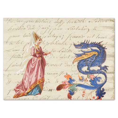 Medieval Lady and Dragon Tissue Paper