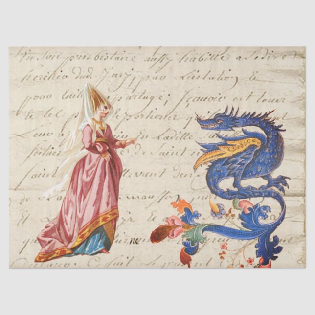 Medieval Lady and Dragon Tissue Paper (Front)