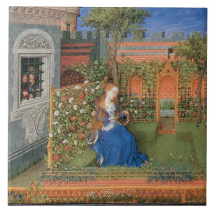Medieval lady in the rosegarden ceramic tile