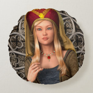 Medieval Lady Round Pillow