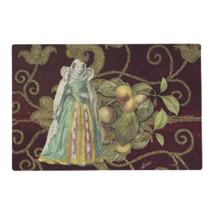 Medieval Lady with Golden Embroidery & Fruit  Placemat