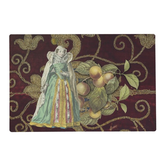 Medieval Lady with Golden Embroidery & Fruit  Placemat (Front)