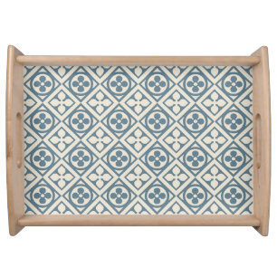 Medieval Leaf and Flower Tiles - Slate Blue Serving Tray