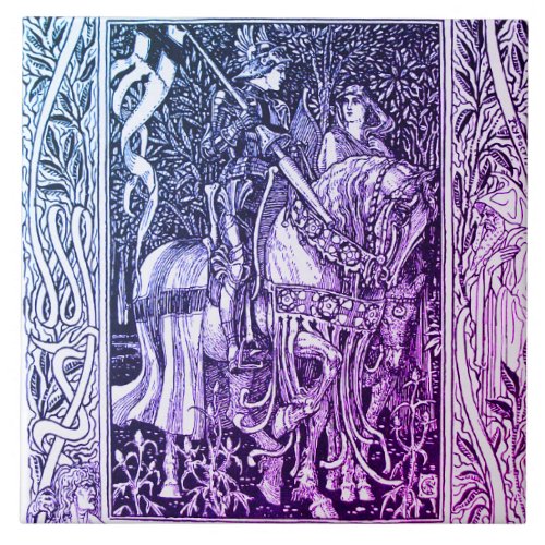 MEDIEVAL LEGENDS Lady And Knight Horseback Floral Ceramic Tile
