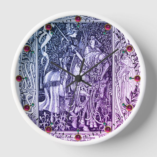 MEDIEVAL LEGENDS Lady And Knight Horseback Floral Clock (Front)