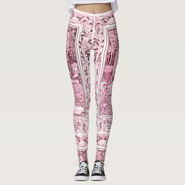 MEDIEVAL LEGENDS Lady And Knight,Pink White Floral Leggings (Front)