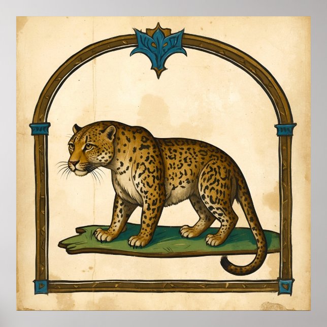 Medieval Leopard Illustration Old Art Poster (Front)