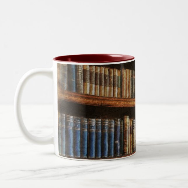 Medieval Library and Books of Antiquity Design Two-Tone Coffee Mug (Left)
