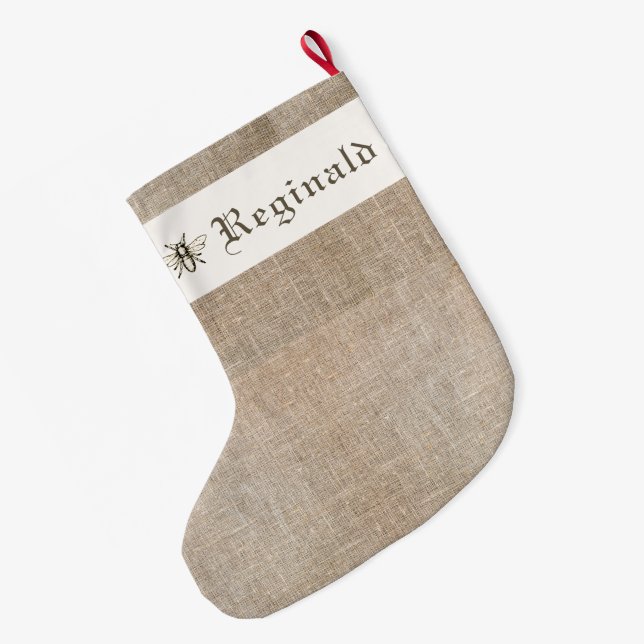 Medieval 'Linen' Xmas Stocking w/Heraldic Bee (Back (Hanging))