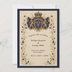 Medieval lion crest Botanical Wedding Invitation