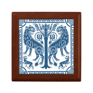 Medieval Lion & Tree Wooden Jewelry Keepsake Box