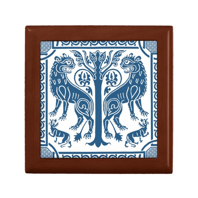Medieval Lion & Tree Wooden Jewelry Keepsake Box (Front)