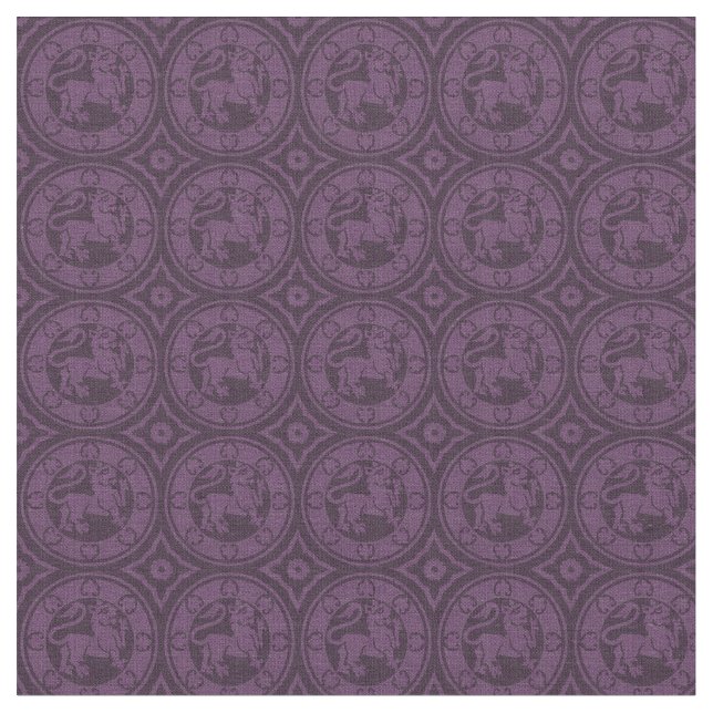 Medieval Lions, Aubergine Fabric (Close Up)