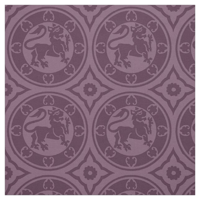 Medieval Lions, Aubergine Fabric (Swatch)