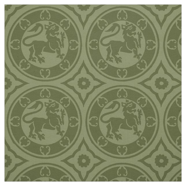 Medieval Lions, Olive Green Fabric (Swatch)