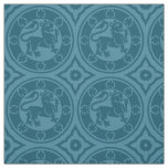 Medieval Lions, Peacock Blue Fabric